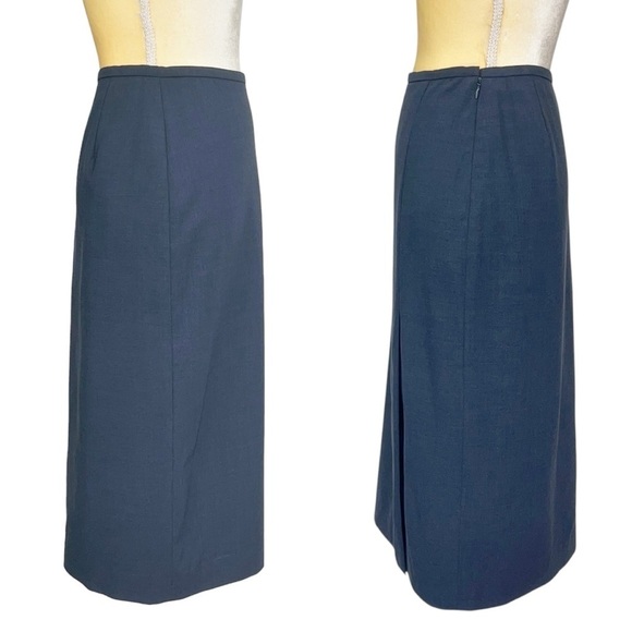 Vintage Brooks Brothers Lightweight Wool Skirt Navy Blue Size 4 Side Slit EUC - Picture 2 of 6